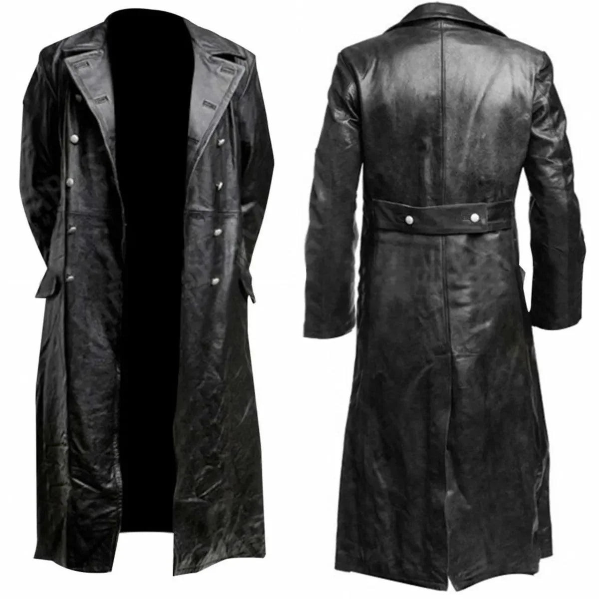 MEN'S German Classic WW2 Military Uniform Officer Black Leather TRENCH COAT - Premium trench coat from Lizard Vigilante - Just $89.99! Shop now at Lizard Vigilante