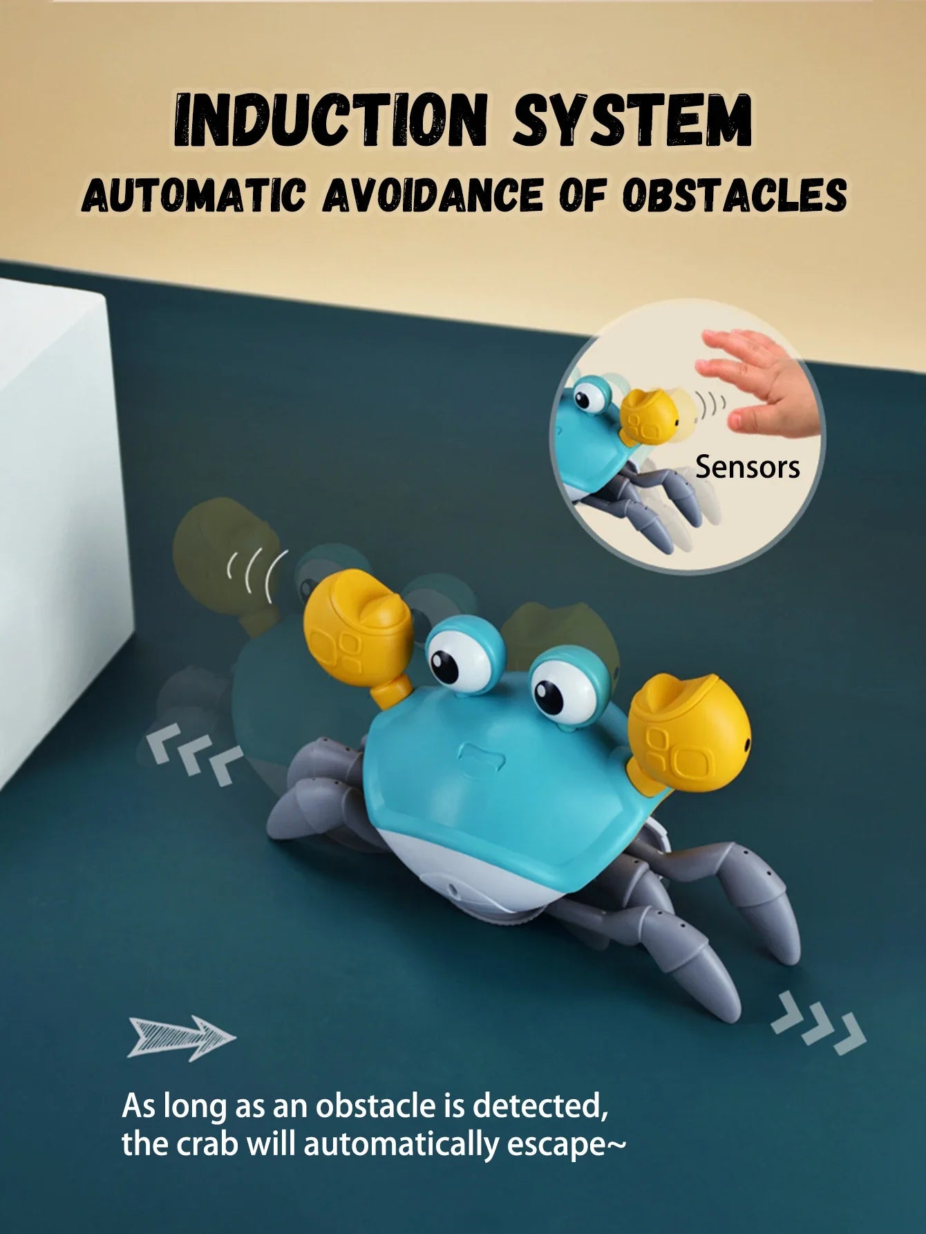 Auto-Sensing Escape Crab Toy – Crawling Baby Obstacle Avoiding Pet