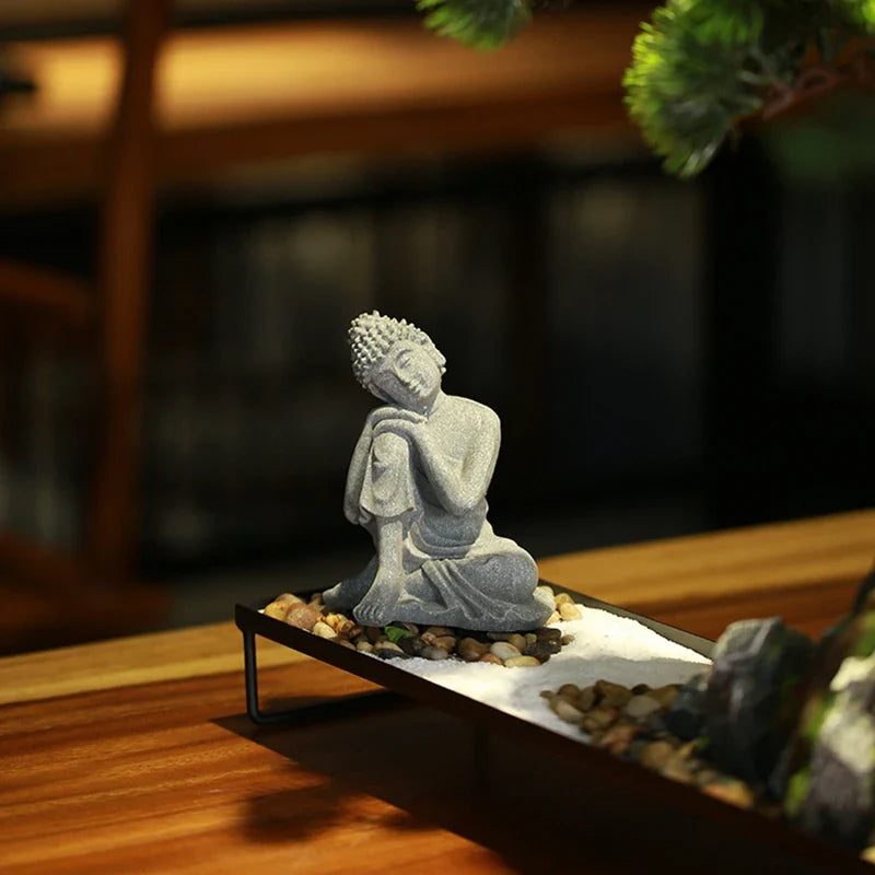 Buddha Stone Statue Little Buddhist Monks Tibetan Buddhism Figurines Zen Garden Ornament Meditation Home Aquarium Decoration