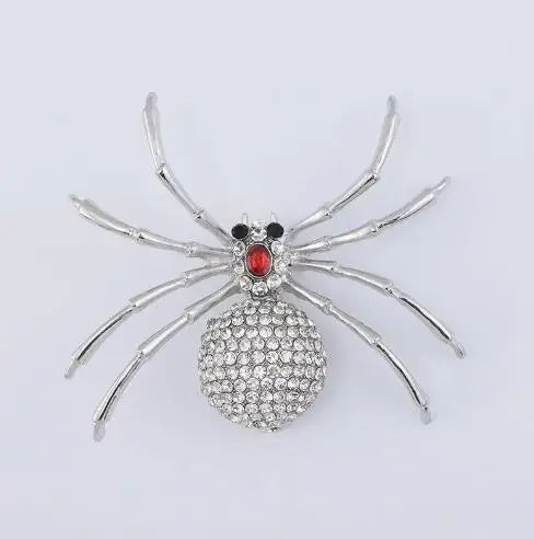 Venom Stage Spider Brooch – Giant Crystal Punk Insect Pin with Pearl Shockwave