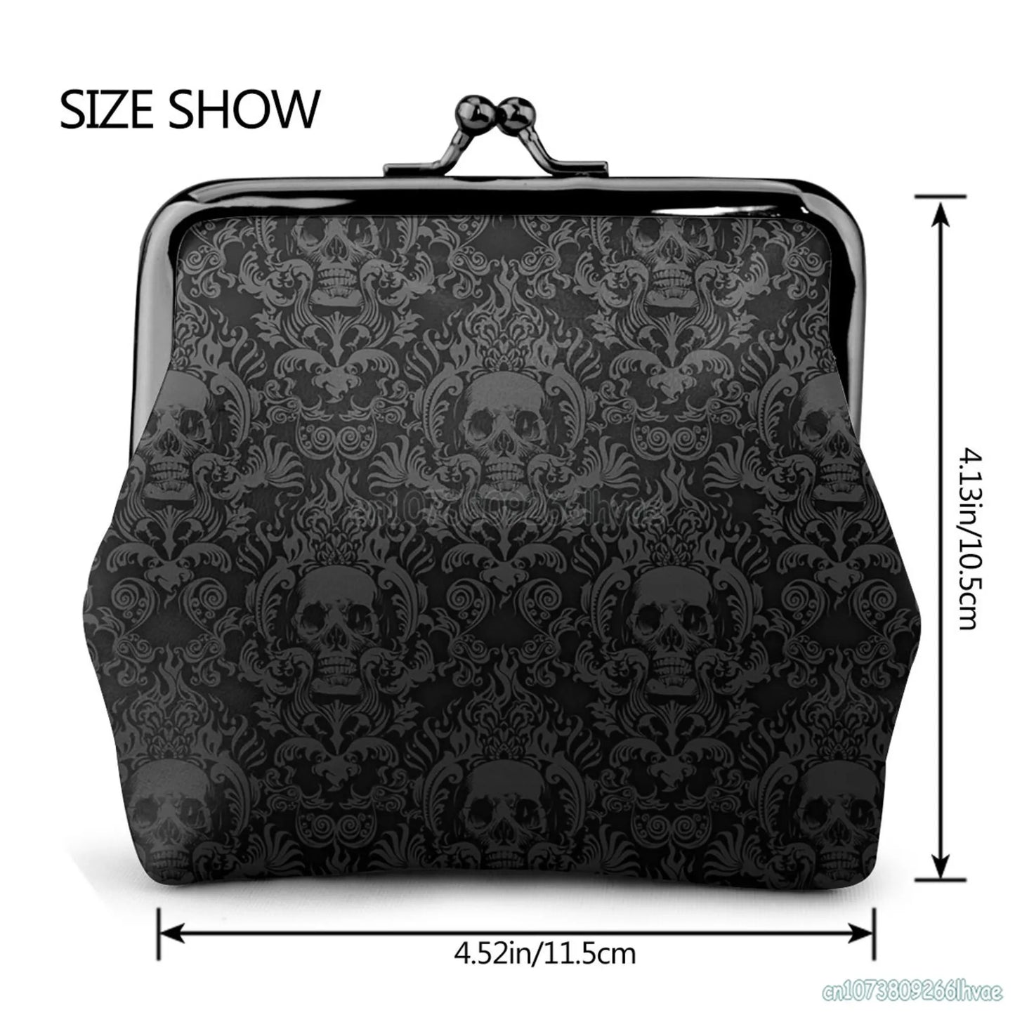 Gothic Black Skull Damask Women Leather Coin Purse Small Change Pouch with Kiss-Lock Clasp Closure Buckle Wallet for Girl Gift - Premium  from Lizard Vigilante - Just $26.99! Shop now at Lizard Vigilante