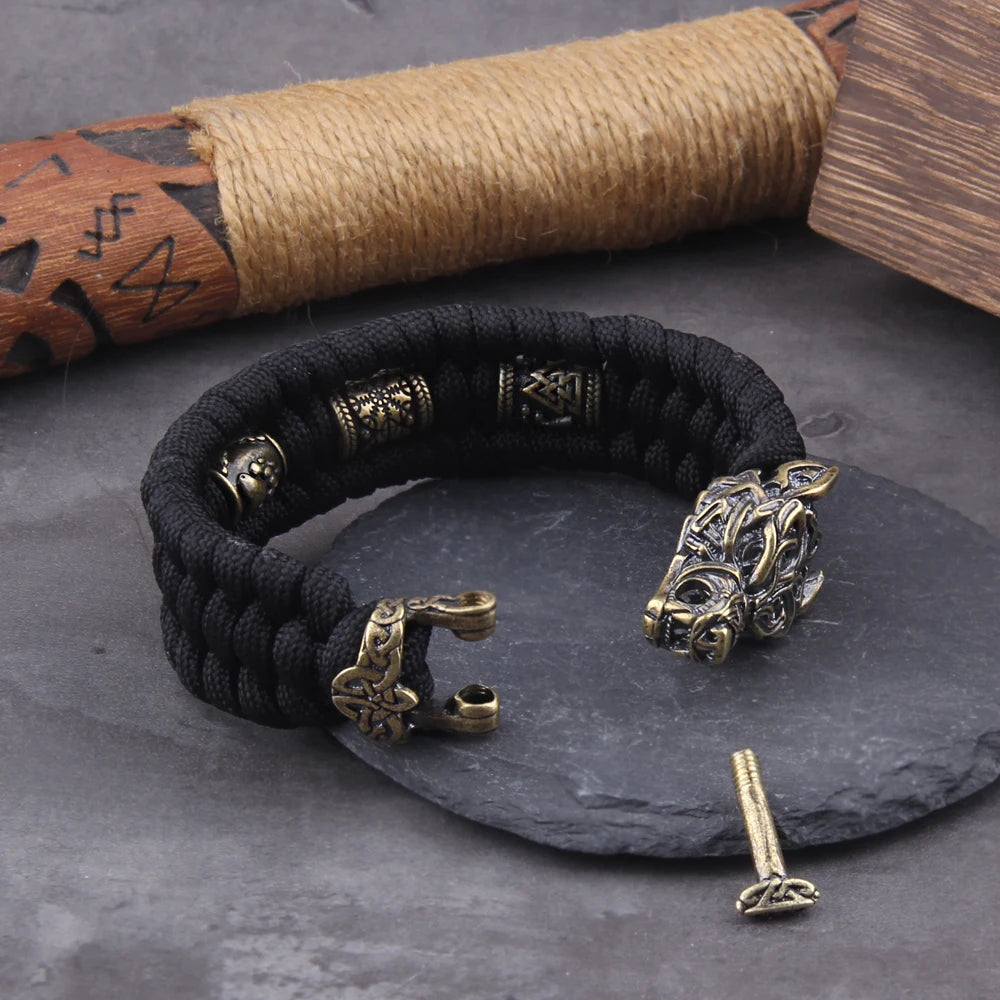 Never Fade Rock Viking Wolf Bracelet Men's handmade cord Wolf Bead Punk Bracelets Biker Jewelry - Premium  from Lizard Vigilante - Just $16.99! Shop now at Lizard Vigilante