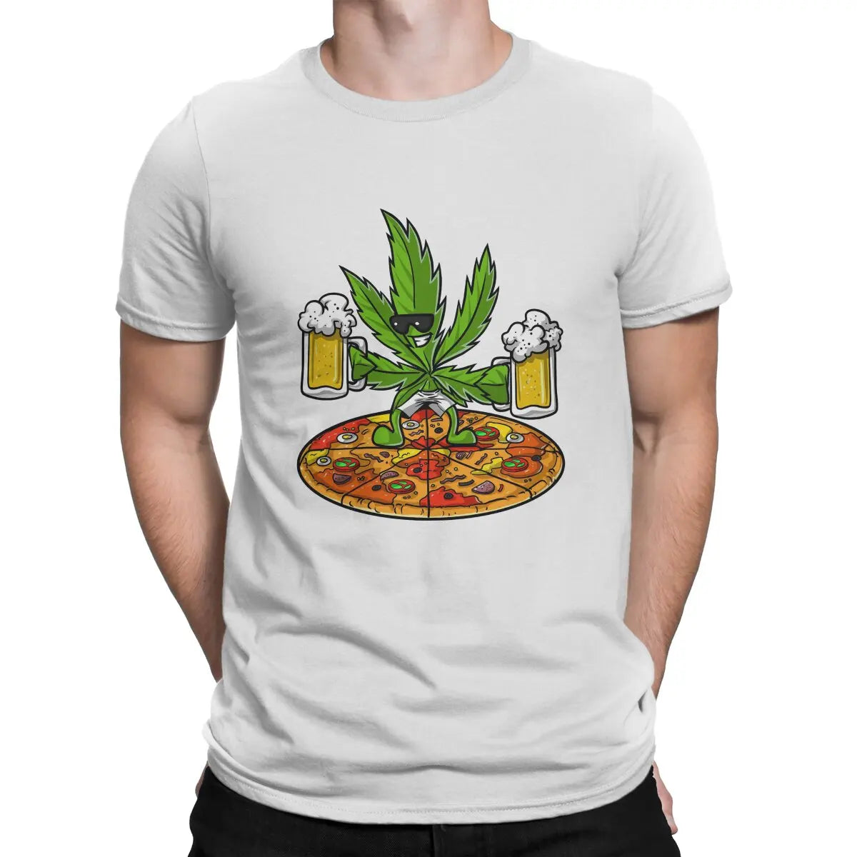 Pizza Lover Beer Party Weed 420 Smoking T-Shirt – Casual O-Neck Polyester T-Shirt for Men - Premium T-Shirt from Lizard Vigilante - Just $23.88! Shop now at Lizard Vigilante