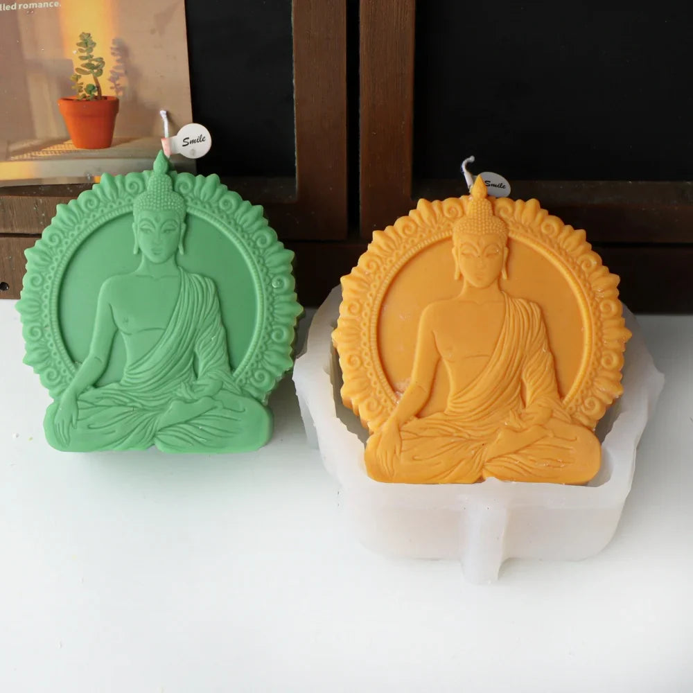 Sakyamuni Buddha Statue Portrait Candle Silicone Mold Amitabha Meditating Tathagata Sculpture Resin Soap Plaster Tool Home Decor