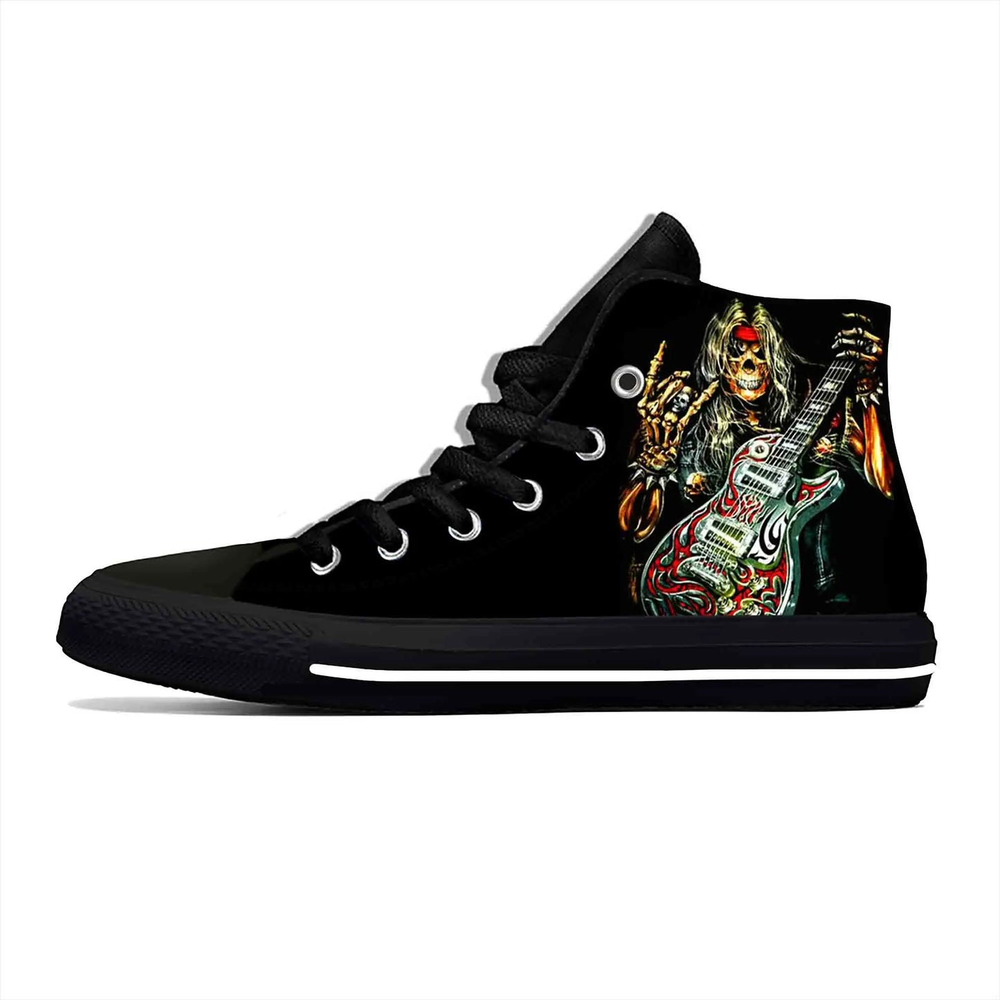 Heavy Metal Rock Skull Guitar Grim Reaper Gothic Canvas High-Tops - Premium high top shoes from Lizard Vigilante - Just $42.99! Shop now at Lizard Vigilante