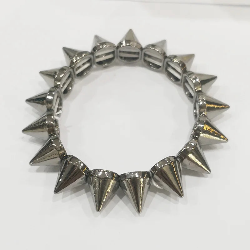 Punk Spiked Elastic Bracelet – Riveted Stretch Metal Bangle for Women, Hip Hop Party Fashion Jewelry - Premium bracelet from Lizard Vigilante - Just $19.88! Shop now at Lizard Vigilante