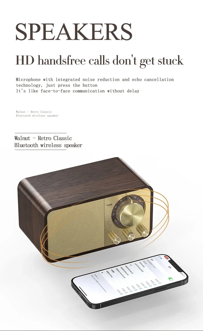 Nostalgic Bluetooth Speaker Bluetooth Sound Retro Classic Speaker Retro Radio Wireless Bluetooth 5.0 Wooden Portable Subwoofer