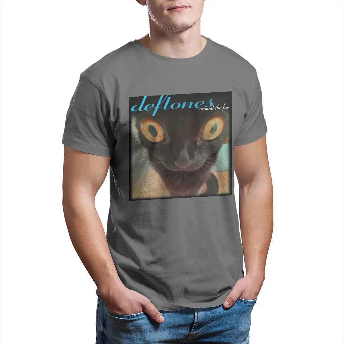 Deftones 'Around the Fur' Cat T-Shirt – 100% Cotton Funny Crew Neck Tee for Men (Available in 4XL & 5XL) - Premium tee from Lizard Vigilante - Just $23.88! Shop now at Lizard Vigilante