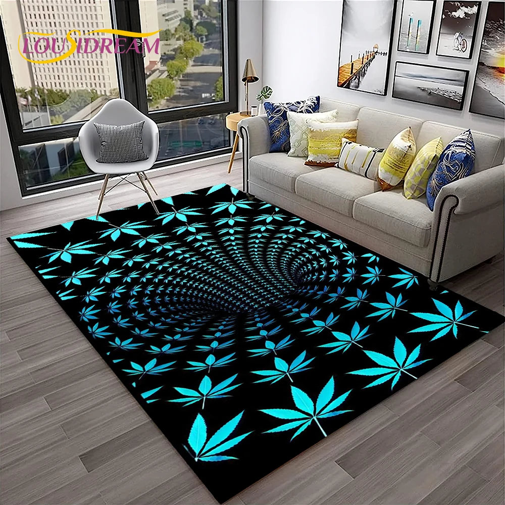High Voltage Maple Leaf Lounge Rug – 3D Printed Non-Slip Weed Art Carpet For Living Rooms, Studios And Late-Night Plots