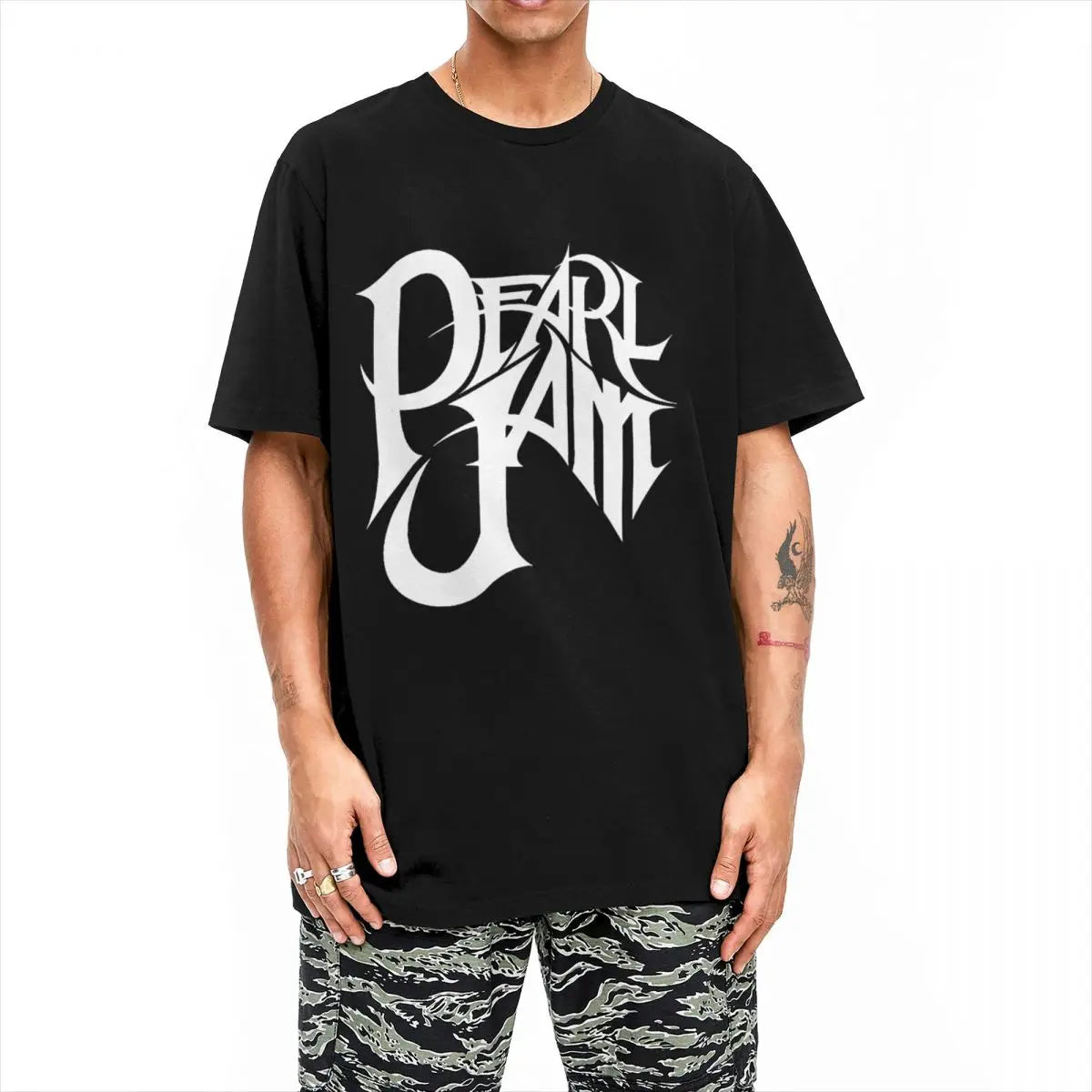 Pearl Jam Graffiti Vibes: Men’s Heavy Metal Harajuku Streetwear Tee – 100% Cotton Rock Band T-Shirt - Premium  from Lizard Vigilante - Just $24.33! Shop now at Lizard Vigilante