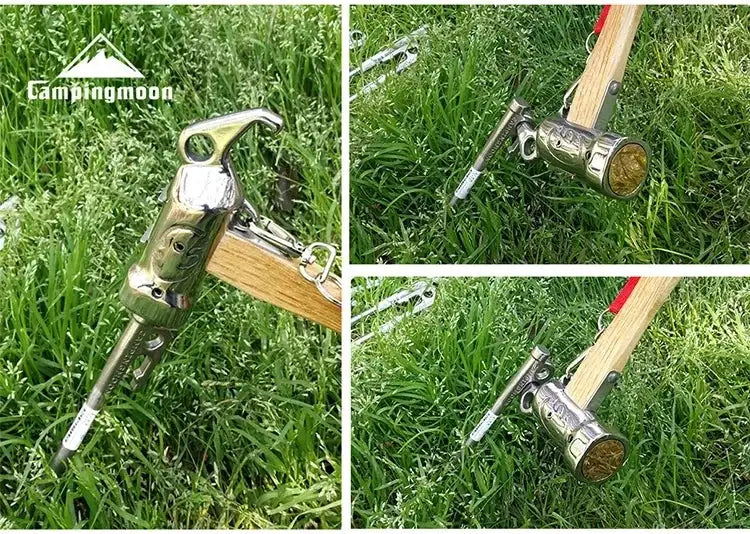 Campingmoon 1PCS Outdoor Multi-purpose Stainless Steel Copper Head Nail Puller Camping Hammer Fixed Tent Nail With Safety Rope