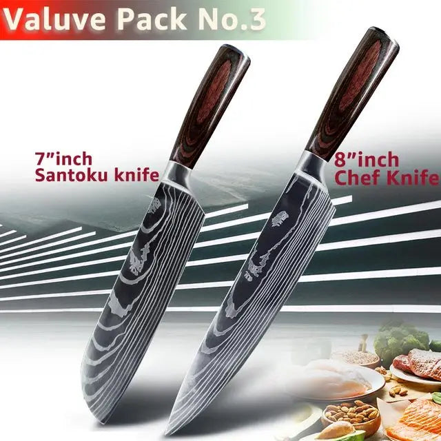 Professional Chef Knife Set – Japanese-Inspired High Carbon Stainless Steel Blades, Santoku & Gyuto Knives for Precision Cutting - Premium knife set from Lizard Vigilante - Just $19.99! Shop now at Lizard Vigilante