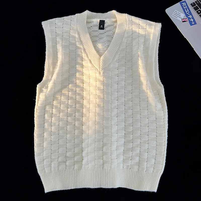 “GRUNGEWEAVE 666” Vintage Knit Vest – Jacquard Check Pattern Sleeveless V-Neck Armor for Off-Stage Legends & Louder Lives - Premium vest from dsers - Just $47.99! Shop now at Lizard Vigilante