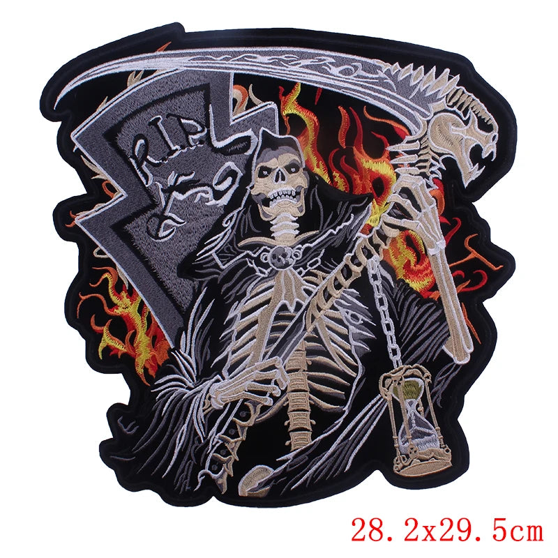 Punk Biker Patch Iron/Sew On Embroidery Patches On Clothes Skull Big Pacthes For Jacket Applique DIY Rock Large Back Pacth Badge - Lizard Vigilante