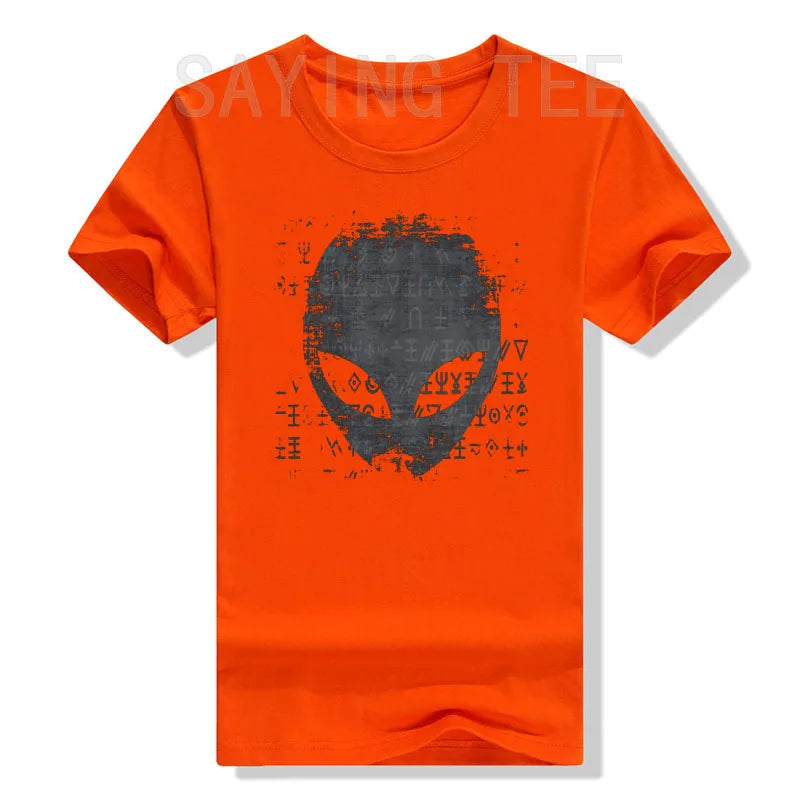 Alien Head Shirt Aliens Symbols Writing UFO T-Shirts Space Buffs Graphic Tee Y2k Top Funny Conspiracy Theorists Outfits Gifts - Premium  from Lizard Vigilante - Just $19.99! Shop now at Lizard Vigilante