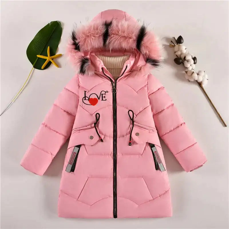 4 Color Big Size Winter Keep Warm Long Style Girls Jacket Teenage Thick Heavy Cold-proof Hooded Windbreaker Coat For Kids