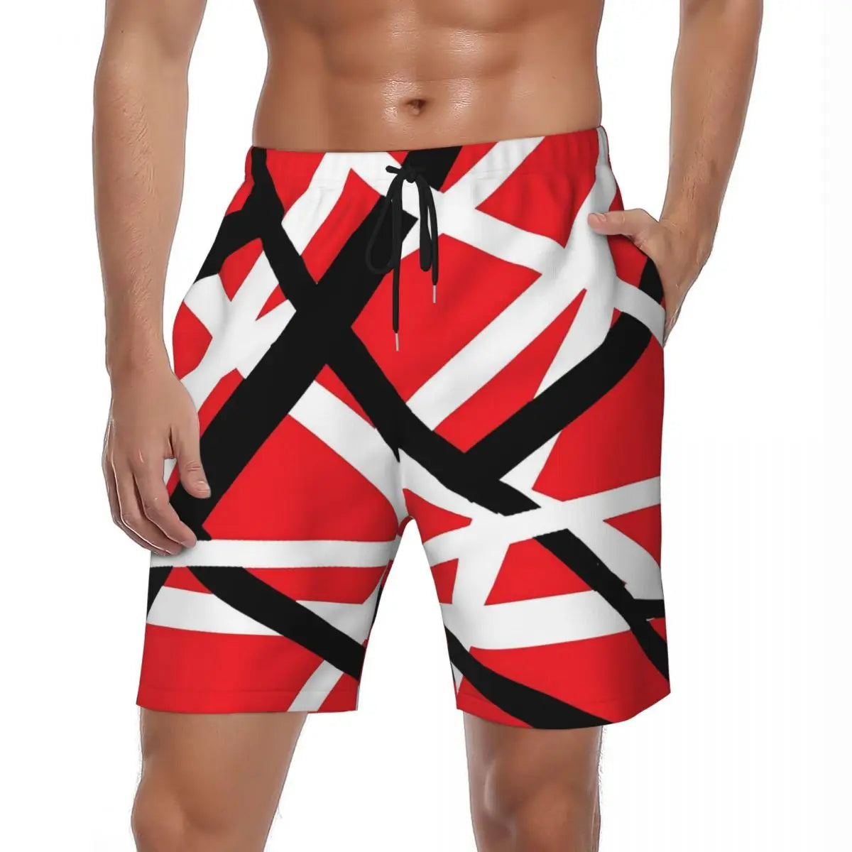 Van Halen Summer Stripes Gym & Swim Shorts – Fast-Dry Digital Print Board Shorts for Men’s Beach Adventures - Premium shorts from Lizard Vigilante - Just $38.88! Shop now at Lizard Vigilante