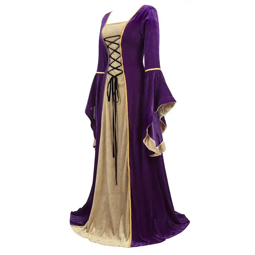 Medieval Renaissance Velvet Long Dress Women Victorian Retro Fancy Gown Halloween Cosplay Costume Plus Size