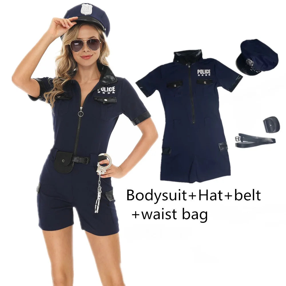 Officer Outfit Policewoman Costume Suit Uniform Halloween Cosplay Cop Black Blue For Adult Women Police Fancy Dress - Premium Cosplay Costumes from Lizard Vigilante - Just $34.88! Shop now at Lizard Vigilante