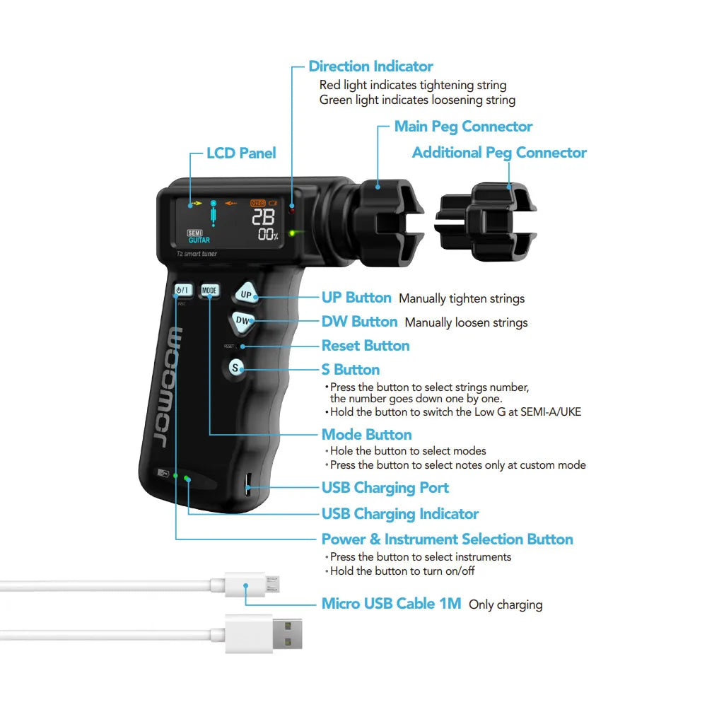 JOWOOM T2 Smart Guitar Tuner Peg String Winder for Guitar Ukulele Chromatic Tuning Built-in Rechargeable - Premium  from Lizard Vigilante - Just $49.99! Shop now at Lizard Vigilante