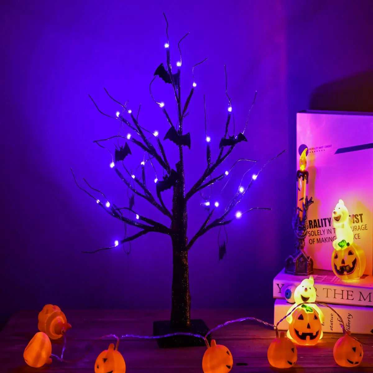 45CM Halloween LED Decoration Tree with DIY Black Branches And Pumpkin Light Tabletop Home Decor for Indoor Festive Atmosphere