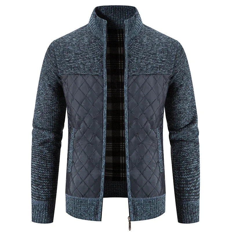 Men's Luxury Checkered Knit Hooded Cardigan – High-Quality Fleece Winter Sweater Jacket with Zipper Closure - Premium cardigan sweater from Lizard Vigilante - Just $46.66! Shop now at Lizard Vigilante