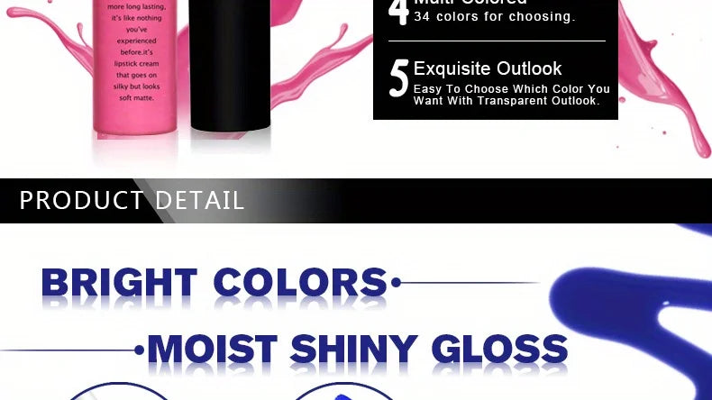 Luxurious Matte & Volumizing Lipstick - Waterproof, Long-Lasting, 20 Diverse Shades | Ideal Gift for Valentine's Day