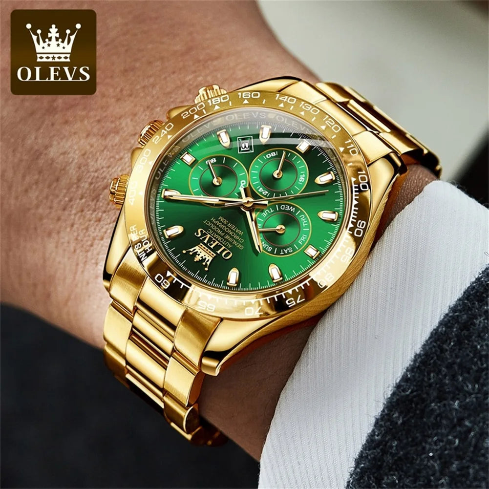 OLEVS Original Gold Watch for Men Automatic Mechanical Multifunctional Three Small Dials Luxury Brand Men's Wristwatch Upgraded - Premium  from Lizard Vigilante - Just $139.99! Shop now at Lizard Vigilante