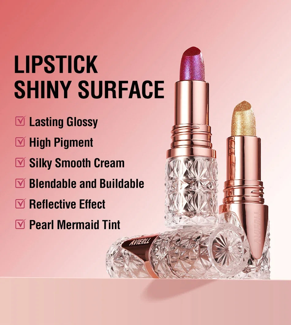 Fine Glitter lipstick, Quicksand Gold Lipstick, Moisturizing Silky Mermaid Girl Pink, Long-Lasting Waterproof Grapefruit Orange