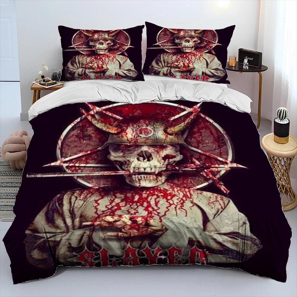 Slayer Show No Mercy Heavy Metal Band Music Comforter Bedding Set, Duvet Cover Bed Quilt Cover Pillowcase,king Queen Size Bedding Set Kids - Lizard Vigilante