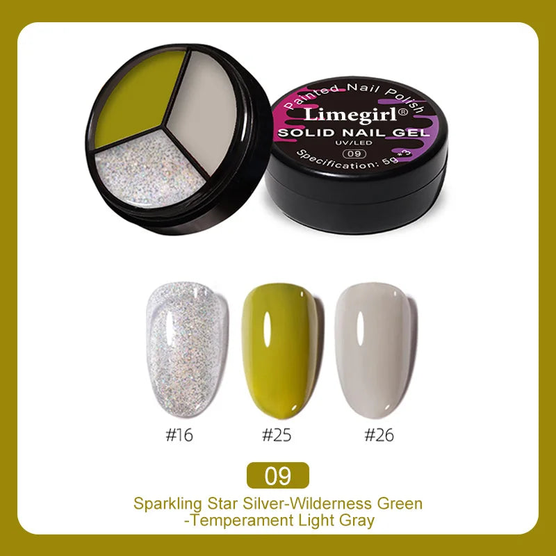 LIMEGIRL Solid Nail Art Gel Polish 15g 3 Colors Cream Soft Gel Polish for Nail Art Beginner DIY Design  Home/Salon Manicure Gift