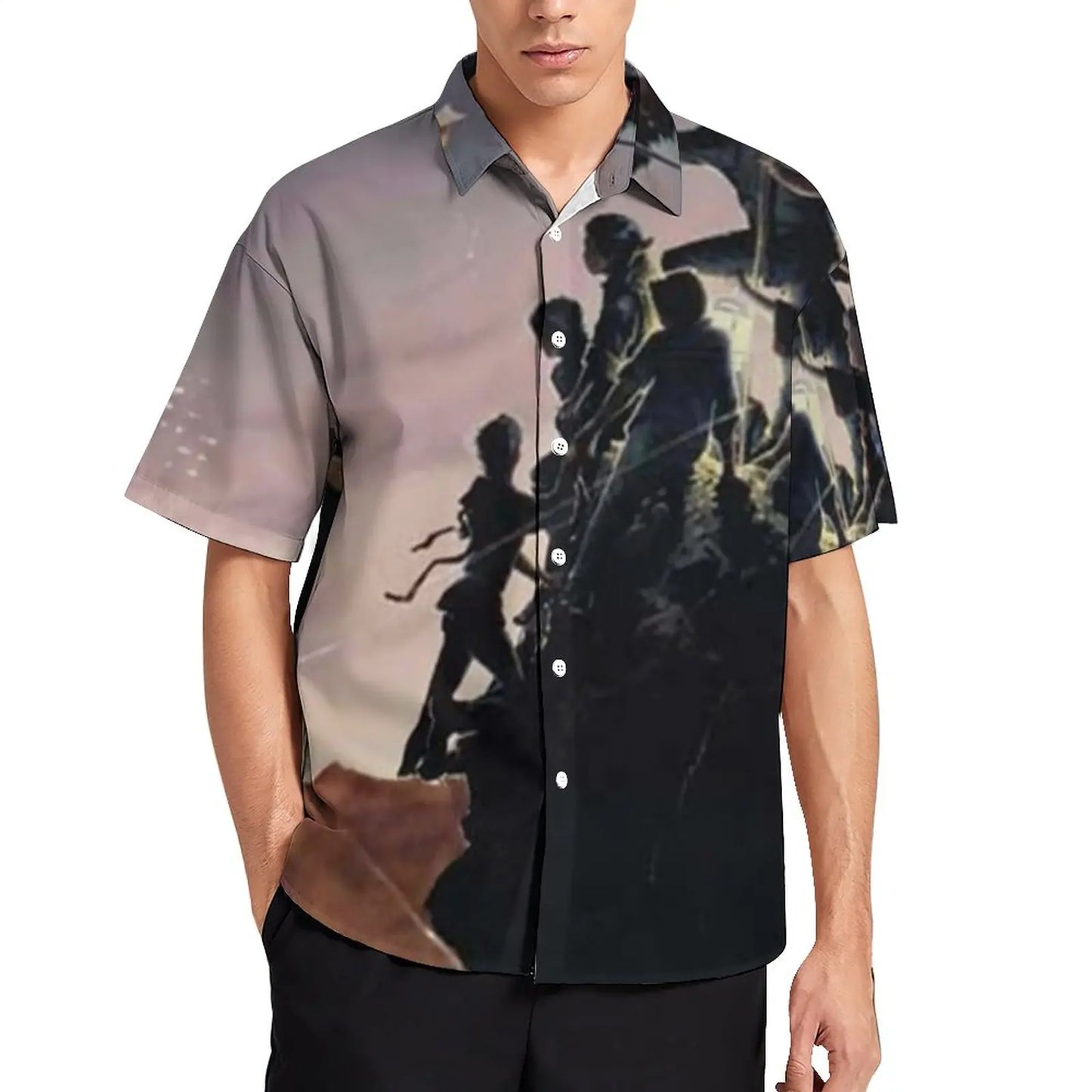 Retro Goonies Print Hawaiian Beach Shirt – 80s Classic Movie-Inspired Casual Button-Up for Men, Plus Size - Premium beach shirt from Lizard Vigilante - Just $26.88! Shop now at Lizard Vigilante