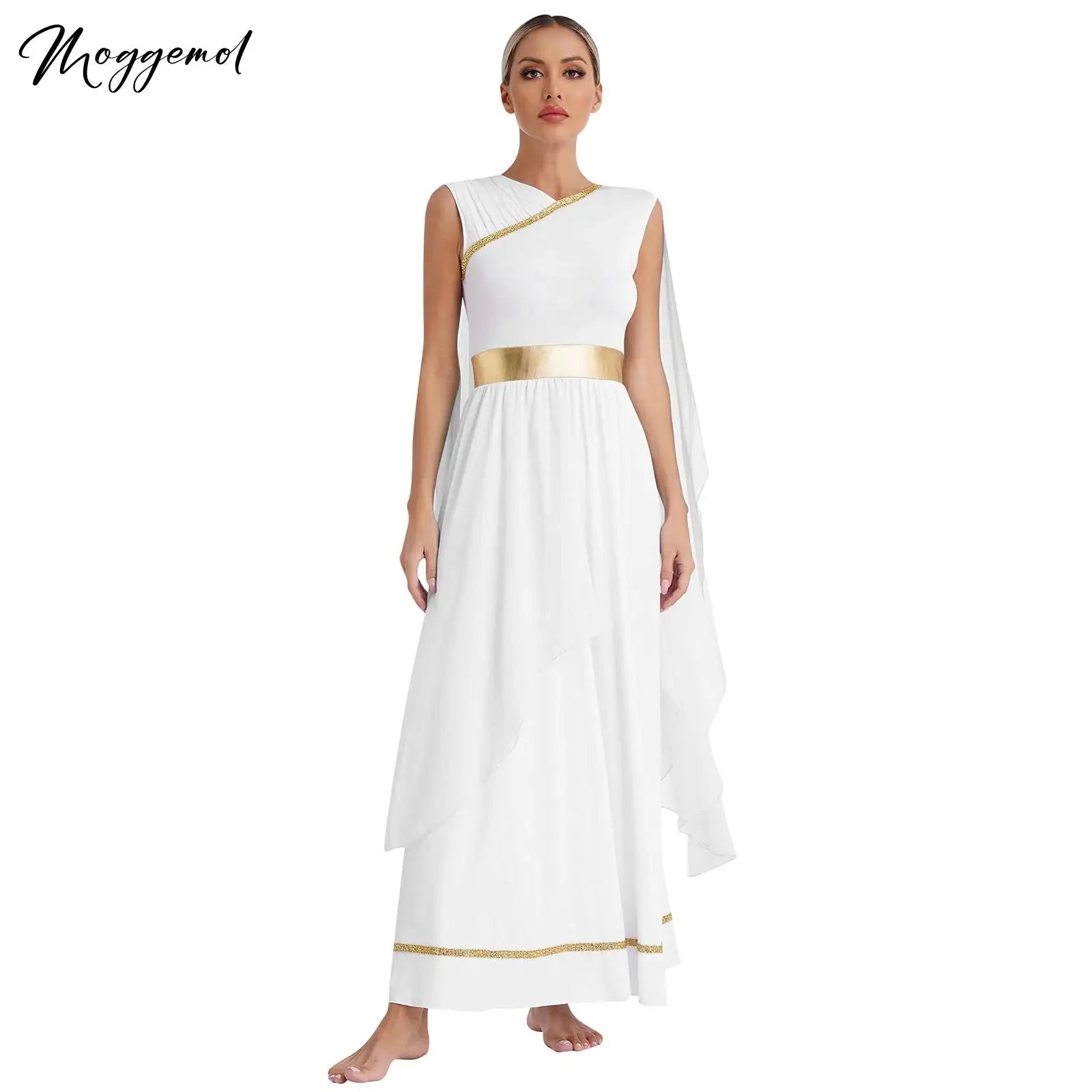 Women's Greek Halloween Deity Cosplay Costume Chiffon Gold Trims Ancient Bodycon Toga Dress Greece Roman Goddness Queen Role Play Robe - Premium Cosplay Costumes from Lizard Vigilante - Just $42.99! Shop now at Lizard Vigilante