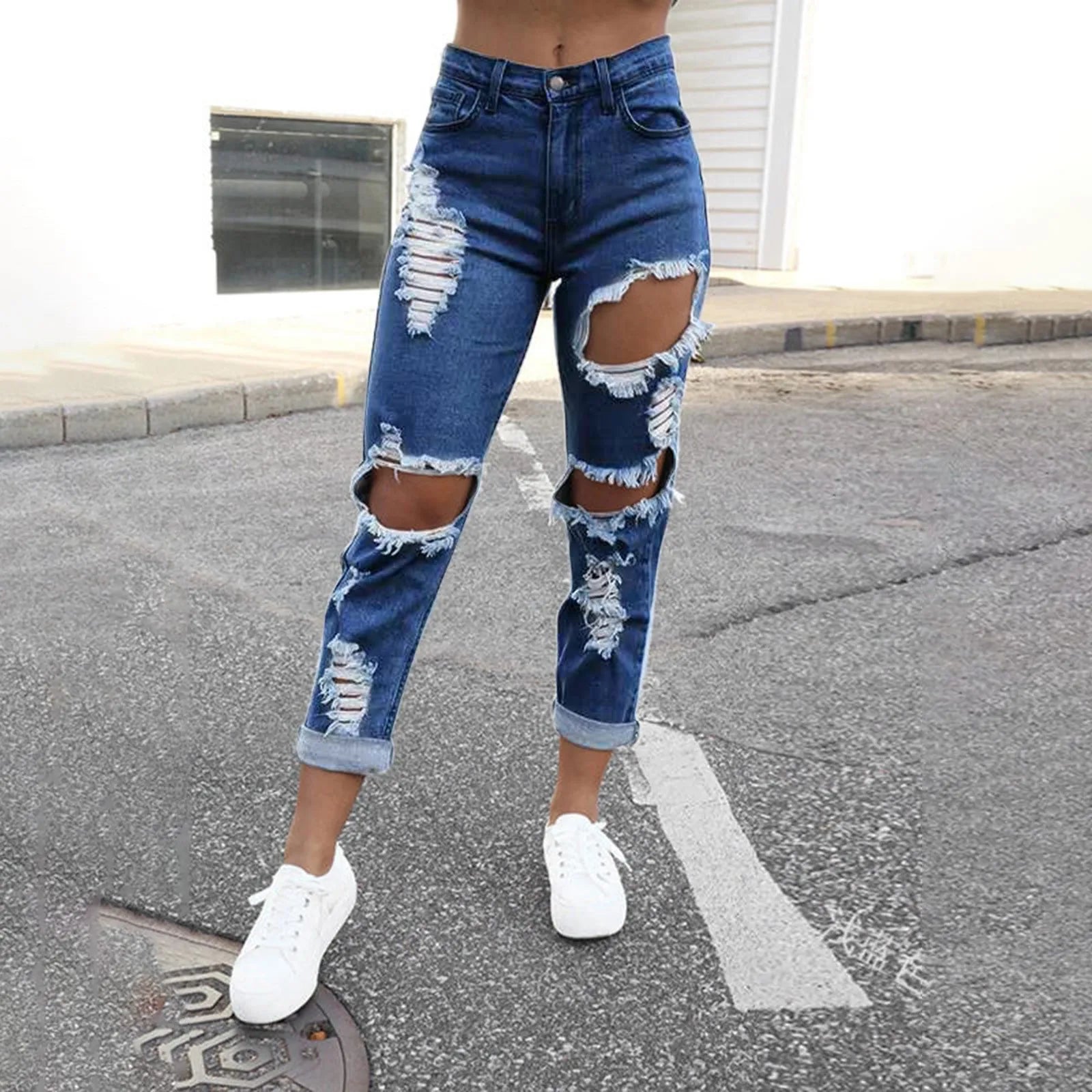Hole Denim Women'S Jeans Buttocks Ripped Jeans Street Style Vertical Tube Denim Pants Frayed Tassel Ripped Jeans Japanese - Premium  from Lizard Vigilante - Just $19.99! Shop now at Lizard Vigilante