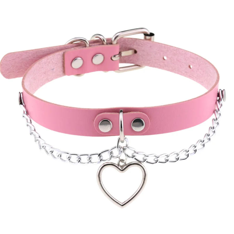 Harajuku Punk Rock Goth Choker - PU Leather Rivet Heart Cross Spike Necklace for Women, Hip Hop Bondage Jewelry - Premium choker from Lizard Vigilante - Just $23.88! Shop now at Lizard Vigilante