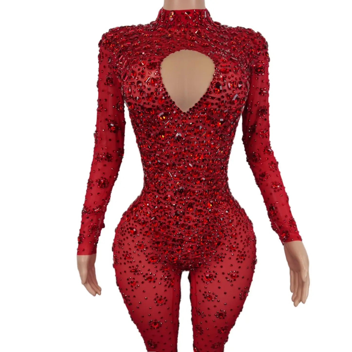 Gorgeous Rhinestone Jumpsuit - Sexy Long-Sleeved Performance Wear for Nightclub Singers & DJs - Premium Cosplay Costumes from Lizard Vigilante - Just $224.49! Shop now at Lizard Vigilante