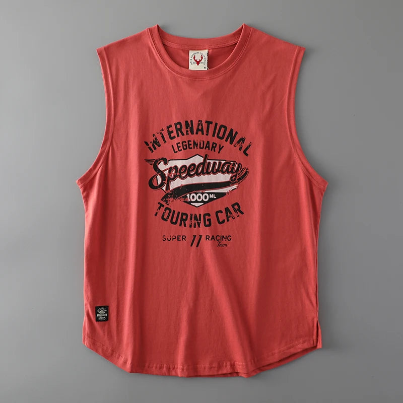 2025 Summer American Retro Sleeveless O-Neck Letter Print T-Shirt – 100% Cotton Men’s Basketball Sports Casual Vest - Premium tee from dsers - Just $30.99! Shop now at Lizard Vigilante