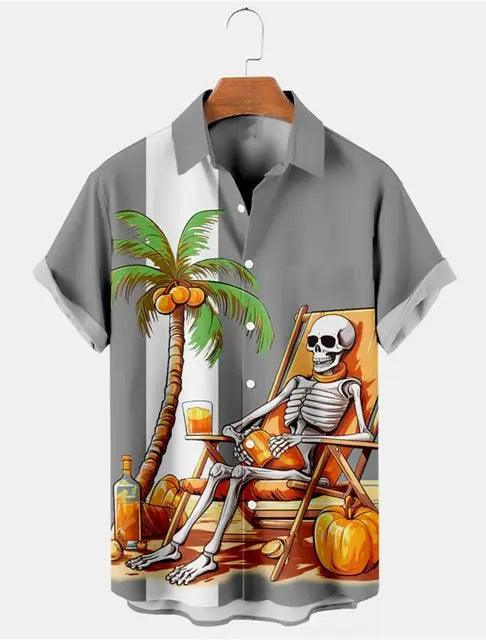 Men's Shirt Skull Vintage Beach Hawaiian Casual Social Flower Shirt Street Fashion Short Harajuku Floral Blouse Rockabilly - Lizard Vigilante