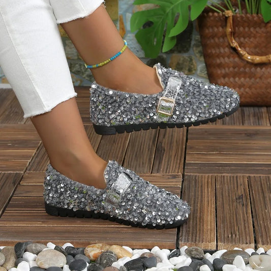 Women’s Shimmer Loafers – Sequin Ballet Flats with Bling Platform Design for Casual Elegance - Premium shoes from Lizard Vigilante - Just $48.88! Shop now at Lizard Vigilante