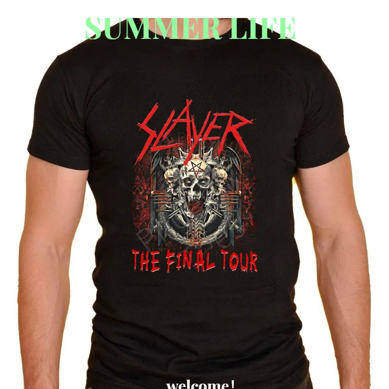 Slayer Metal Band Graphic T-Shirt for Men – Cool Punk Rock Y2K Tee, Unisex Casual Top, XS-4XL - Premium T-shirt from Lizard Vigilante - Just $23.88! Shop now at Lizard Vigilante