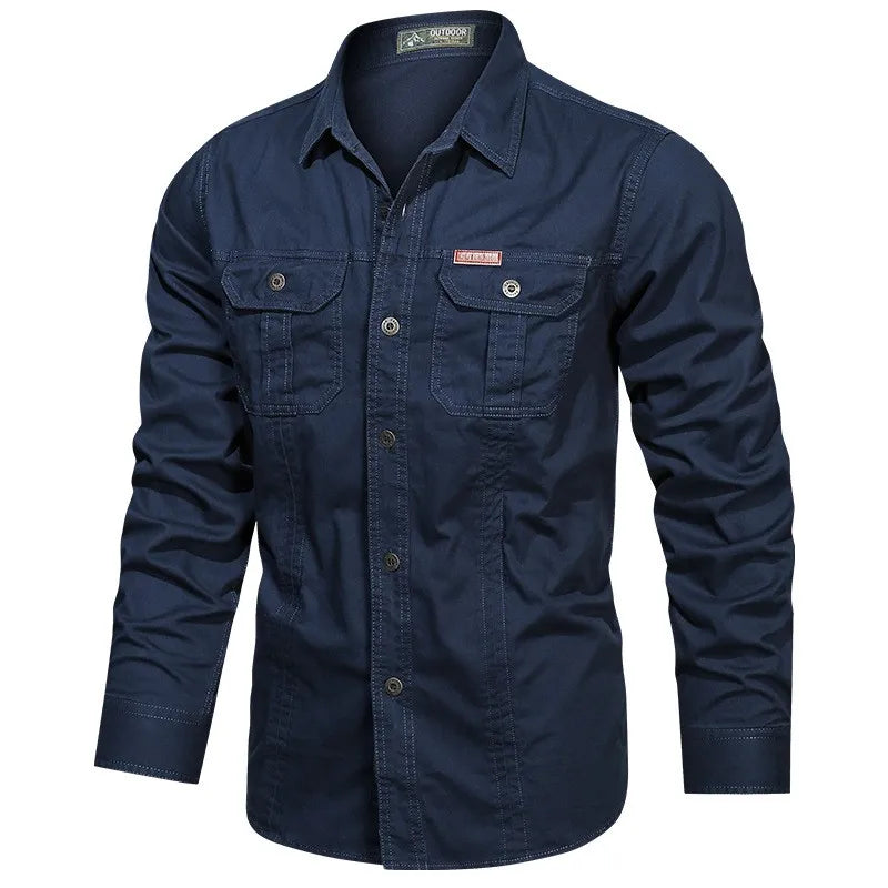 New Autumn Long-Sleeve Multi-Pocket Button-Down Shirt - Premium Long-sleeve shirt from Lizard Vigilante - Just $38.88! Shop now at Lizard Vigilante