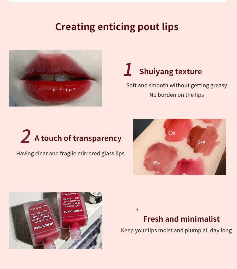 HERORANGE Light Glass-Like Lip Lacquer - Mirror Shine, Hydrating Formula; Smudge-Proof, Long-Wear, and Skin-Brightening
