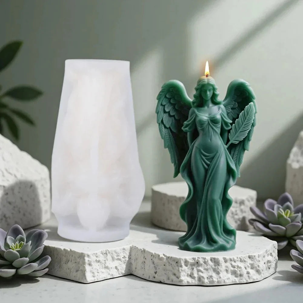 Wings Goddess Scented Silicone Candle Mould DIY Prayer Angel Sculpture Gypsum Resin Mold Women Candle Making Supplies Home Decor