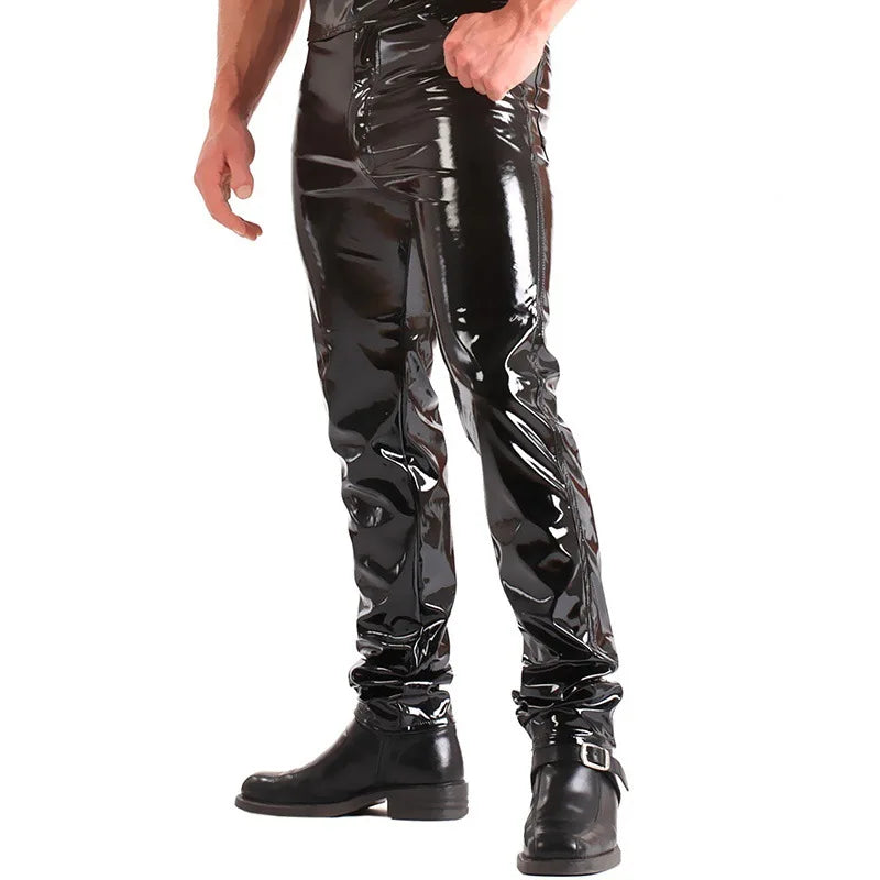 Latex Mens Pants Shiny Wet Look PU Leather Fashion Tight Trousers for Club Stage Show Rock Band Performance - Premium pants from Lizard Vigilante - Just $47.88! Shop now at Lizard Vigilante