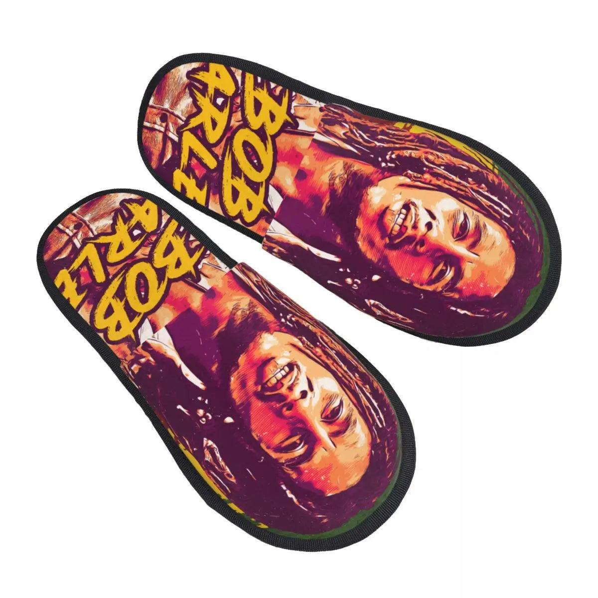 Jamaica Singer Reggae Rock Bob Marley Comfort Scuff Memory Foam Slippers Women Hotel House Shoes - Lizard Vigilante