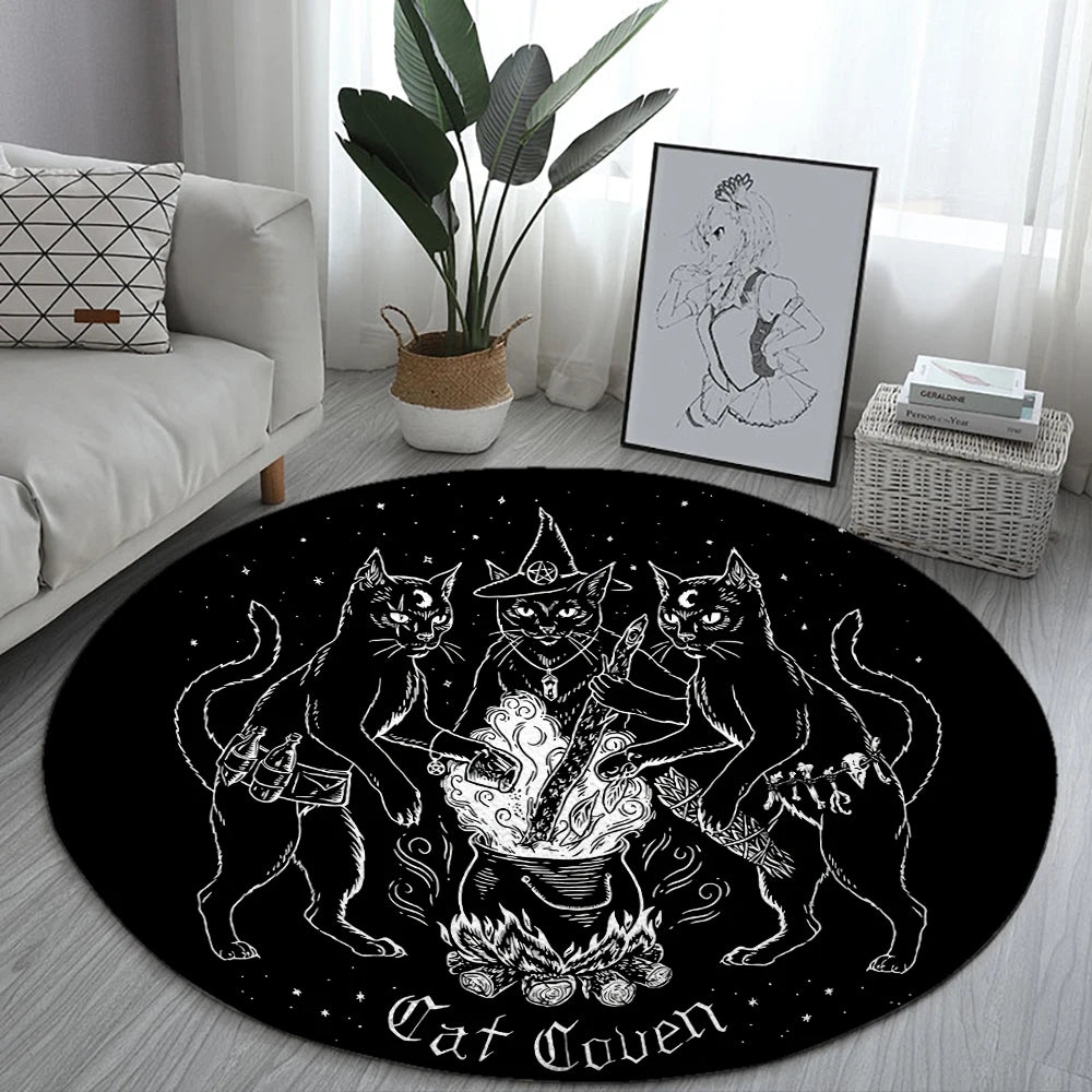 Satanic Cat & Impaled Throne Round Rug: Your Next Cult Classic Floor Decor