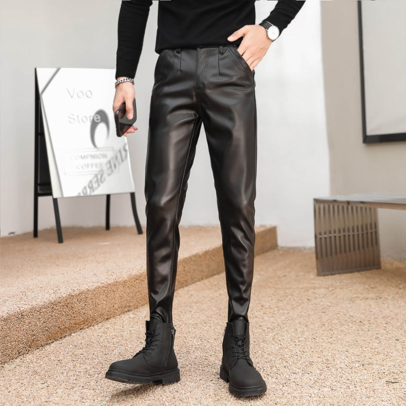 Men's Skinny Faux Leather Biker Pants – Moto-Style High-Waist Trousers for Stage and Club Wear - Premium pants from Lizard Vigilante - Just $48.88! Shop now at Lizard Vigilante