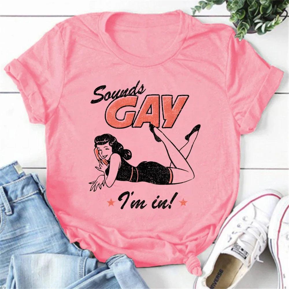 Sounds Gay Funny Tees Pride Month Shirts Fashion Casual Tops Female T Shirt - Lizard Vigilante