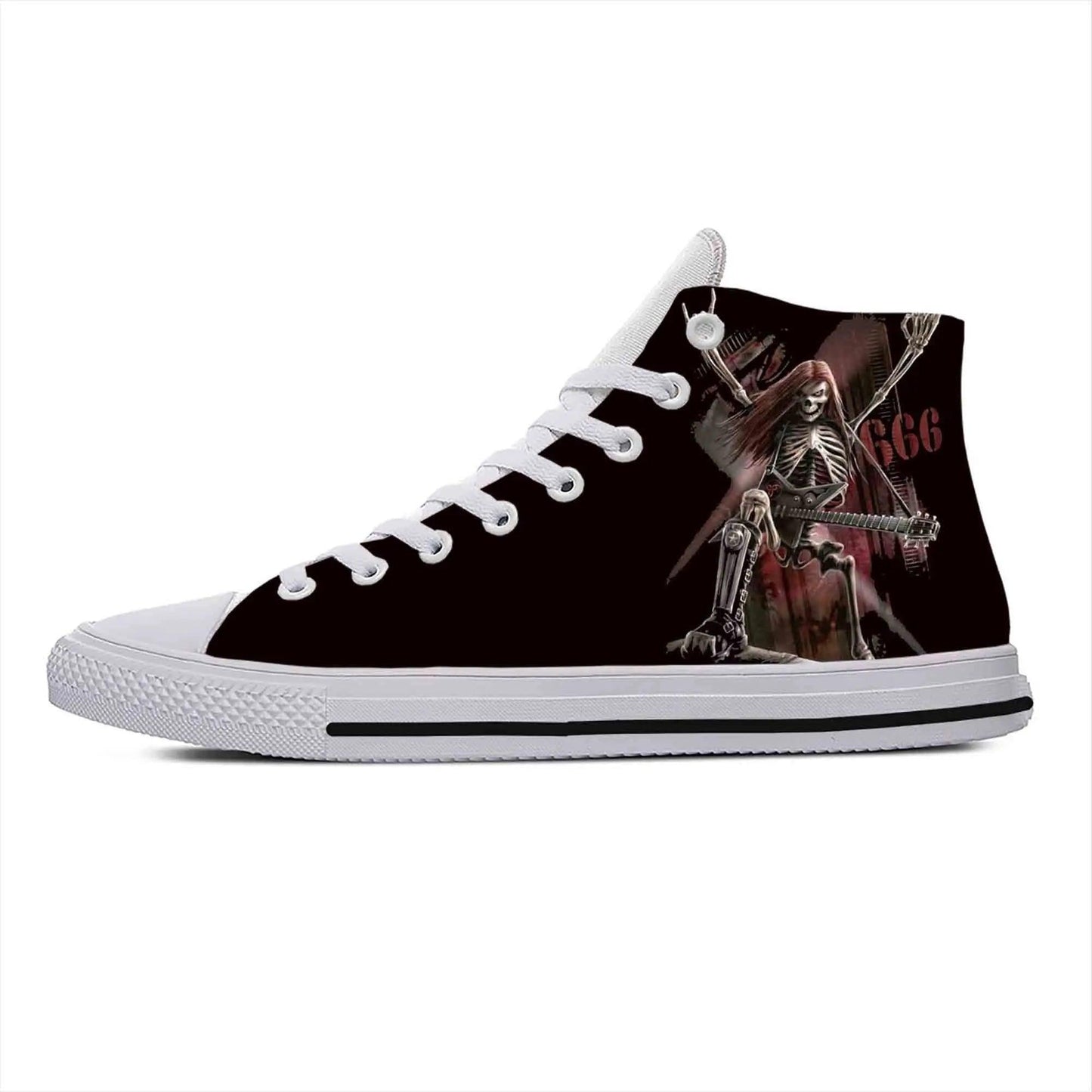 Gothic High-Top Canvas Sneakers with 3D Print – Casual Skull High Top Shoes for Men and Women Heavy Metal Rock Skull Guitar Grim Reaper - Premium Shoes from Lizard Vigilante - Just $39.99! Shop now at Lizard Vigilante