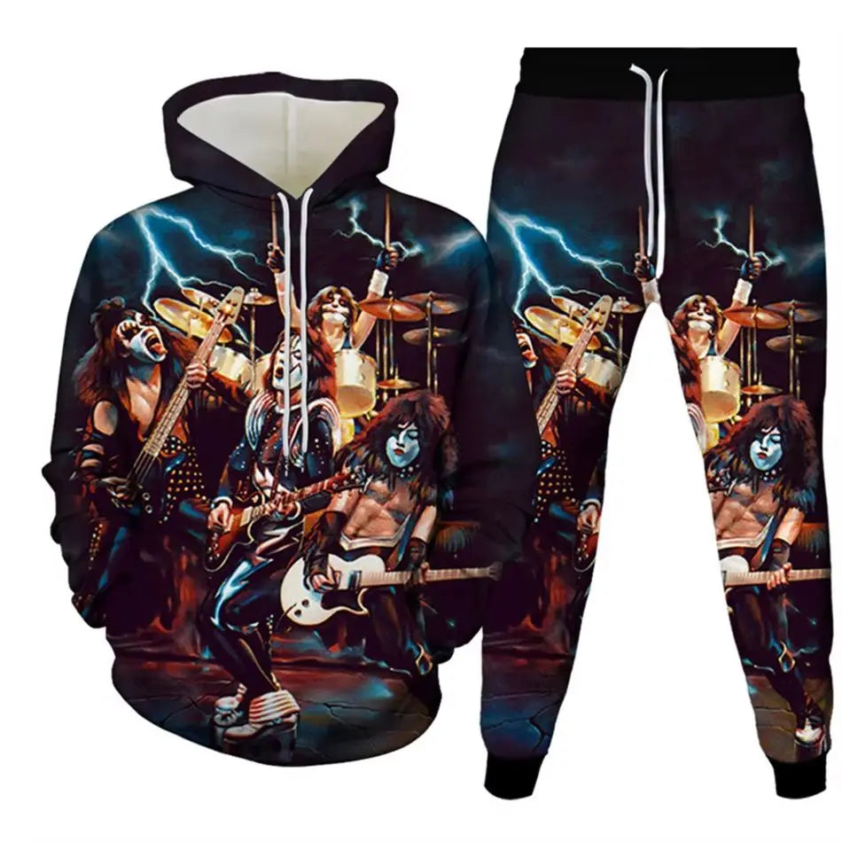 KISS Rock Band 3D Printed Hoodie & Jogger Pants Set – Iconic Fashion Tracksuit for Men and Kids – Bold Casual Streetwear for All Seasons - Premium hoodie from Lizard Vigilante - Just $63.88! Shop now at Lizard Vigilante